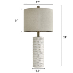 Ceramic Table Lamp Set of 2 24" White Contemporary Bedside Nightstand Lamps for Bedroom Living Room