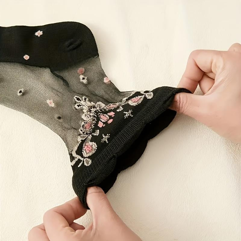 10 Pairs of Brightly Colored Floral Patterned Glass Stockings - Soft, Breathable and Comfortable Mid-Tube Stockings for Women - the Perfect Stockings and Stockings for Casual Attire, Work or Special Occasions