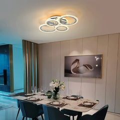 Modern Ceiling Light 58W Dimmable Flush Mount LED Ceiling Lamp 4 Rings Acrylic Ceiling Chandelier for Living Room Dining Room Bedroom,Chrome