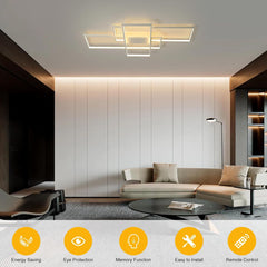 Modern Ceiling Light Dimmable LED Chandelier with Remote Control,50W 3-Layer Square Ceiling Lamp Acrylic Flush Mount Ceiling Lights Fixtures for Bedroom Dining Living Room Kitchen(White)