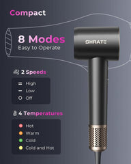 SHRATE Ultra-Fast Hair Dryer with 500 Million Negative Ions Magnetic Diffuser 1400W Power 160000 RPM Low Noise 5X Faster Drying Portable Lightweight Ergonomic Design