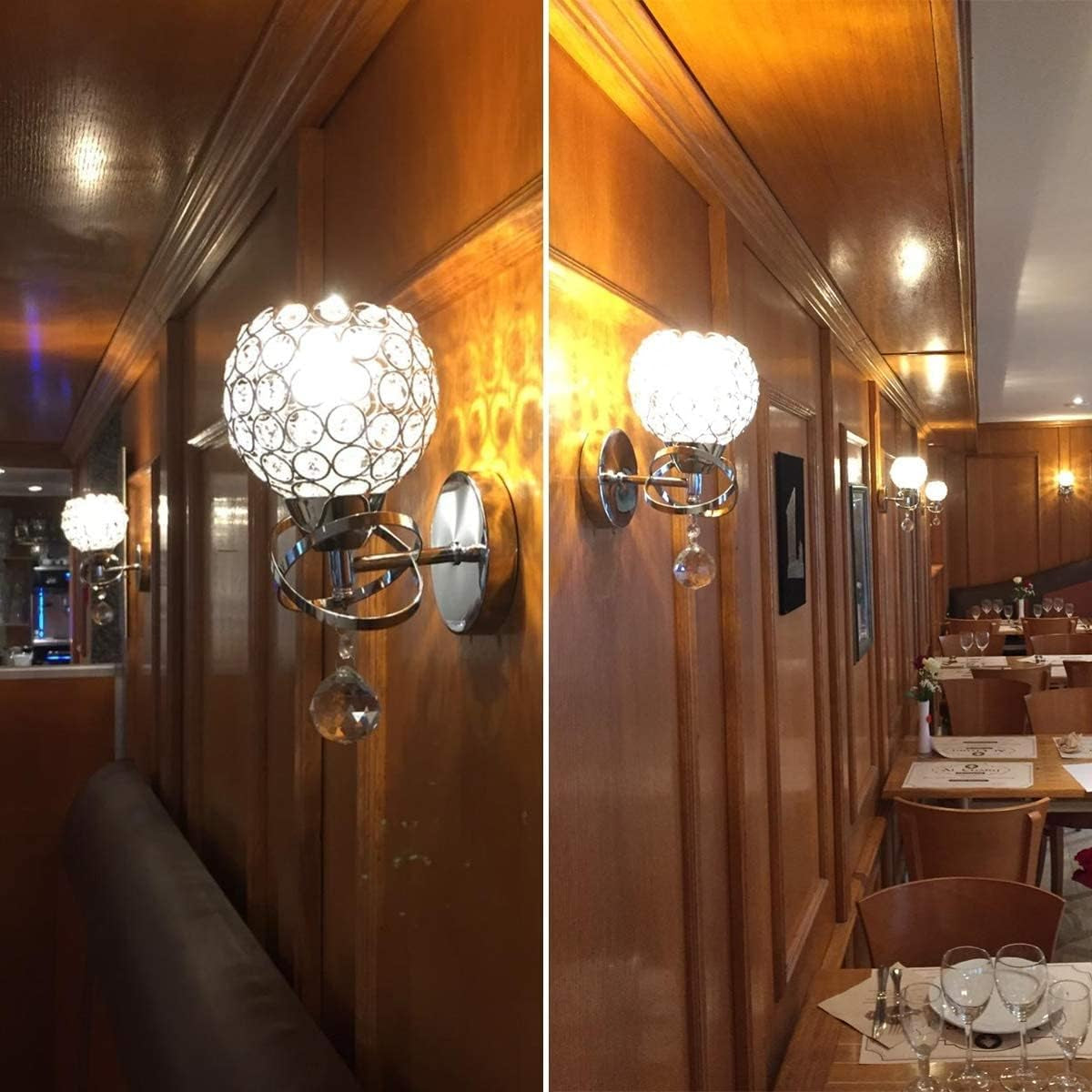 Silver Crystal Sconces - Modern Wall Lighting with Hanging Crystal Ball, Wall Mount Lamp for Bedroom, Living Room, Hallway