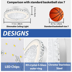 LED Kitchen Light Fixture for Ceiling Light Fixture,11 Inch Crystal Ceiling Light for Bathroom Hallway Living Room Dimmable 4000K Super Bright