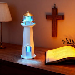 Lighthouse Ambient Lamp with Bluetooth Speaker, Support Wireless Phone Charging, Music Playing and with Moon Projection, Multi-Color Dimmable Night Light Unique Gift for Bedroom & Home Décor