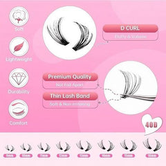 320PCS Lash Clusters DIY Lash Extensions Kit Individual Lashes Clusters 40D D Curl Eyelash Extension Kit with Applicator and Lash Bond & Seal, Lash Tweezers, Clusters Lash Glue Remover Mix 9-16Mm (40D-320 KIT)