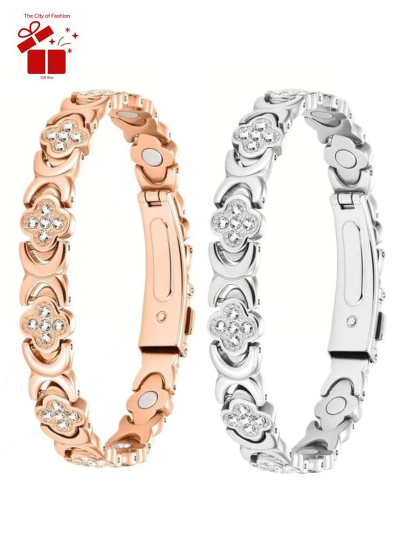 City Fashion Copper Bracelets for Women, Ultra Strength Magnetic Bracelet with 3800 Gauss Magnets & Sparkling Cubic Zirconia, Adjustable,Charm Bracelet Rhinestone Decorated Bangle