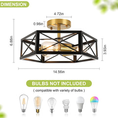 Kitchen Ceiling Light Fixtures - 3-Light Black Gold Ceiling Light Fixtures for H