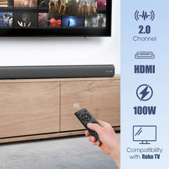 100W Bluetooth Sound Bar with HDMI, Home Theater Surround Sound System with Built-In Subwoofer for Smart TV with Remote, Brushed Finish Gray