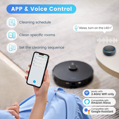 Robot Vacuum Cleaner and Mop Combo L40+, 60 Days Self-Empty Bin, 180 Min Runtime, APP and Voice Control
