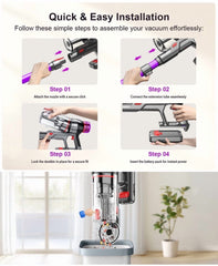 Cordless Vacuum Cleaner - 45000Pa 550W 55Mins 2600Mah Lightweight Stick Vacuum Cleaners for Home Pet Hair Carpet Floor Purple