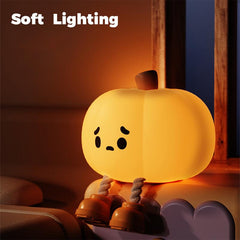 Halloween Pumpkin Nightlight, Halloween Outdoor Decoration, Mini LED Pumpkin Lamp, with 3-Level Adjustable Light, Child-Friendly Nightlight, Safe Silicone Rechargeable Bedside Touch Light, Suitable for Families