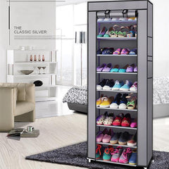 Room-Saving 10-Layers 9 Lattices Non-Woven Fabric Shoe Rack