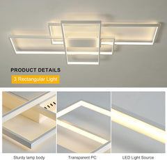 Modern Ceiling Light Dimmable LED Chandelier with Remote Control,50W 3-Layer Square Ceiling Lamp Acrylic Flush Mount Ceiling Lights Fixtures for Bedroom Dining Living Room Kitchen(White)