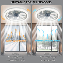 Ceiling Fans with Lights,20" Low Profile Ceiling Fan with Light,Dimmable LED Ceiling Fan,Modern Flush Mount Fan Light,App & Remote Control,Bladeless Ceiling Fans for Bedroom,Living Room-White