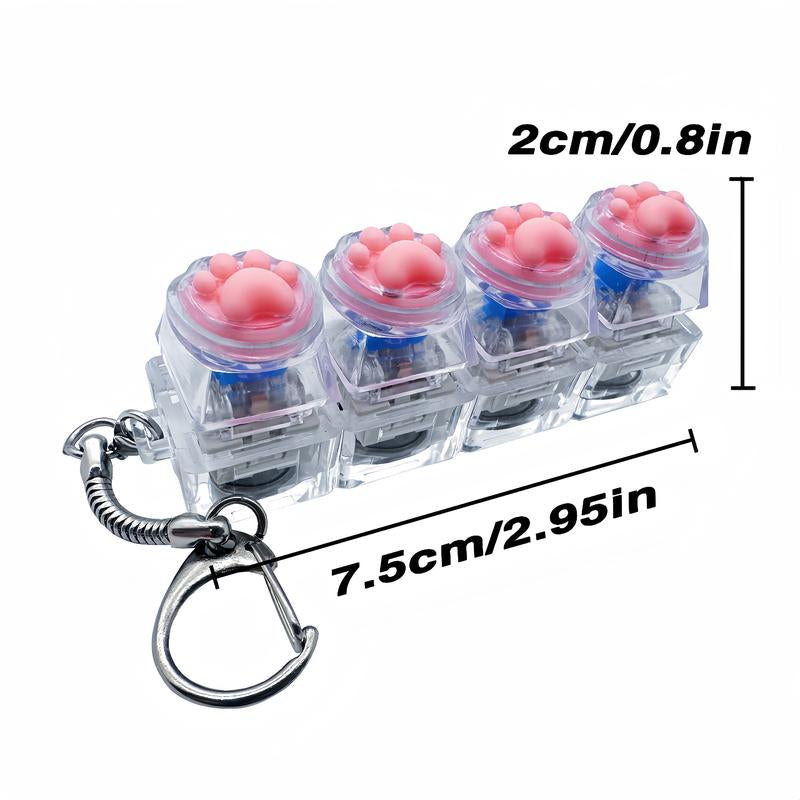 Relieving Stress Cat Paw Toy Mechanical Keyboard, with LED Lights on Cat Paw Crystal Keycaps, Transparent Design, Keyboard Keychain, Multi-Functional Useina