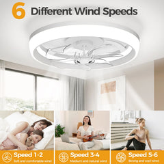 19" Ceiling Fan with Light - 3 Colors Lighting, 6 Wind Speeds, Remote Control&App, Modern Dimmable LED, Smart Ceiling Fan for Bedroom(White)