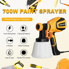 PAINT Paint Sprayer, 700W HVLP Paint Sprayer with Cleaning & Blowing Joints, 4 Nozzles and 3 Patterns, Easy to Clean, for Furniture, Cabinets, Fence, Walls, Door, Garden Chairs Etc. VF803 Outdoorfun Heavy Duty Paint Sprayer