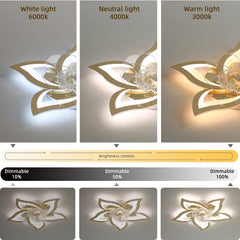 Flower Ceiling Fans with Lights and Remote, 24 Inch Modern Low Profile Flush Mount Ceiling Fan, Dimmable LED Ceiling Light Fixture, Small Ceiling Fans for Bedroom, Kitchen, Indoor-GOLD