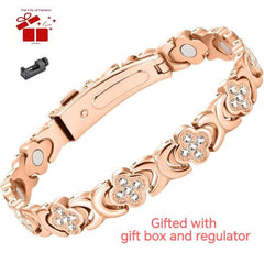 City Fashion Copper Bracelets for Women, Ultra Strength Magnetic Bracelet with 3800 Gauss Magnets & Sparkling Cubic Zirconia, Adjustable,Charm Bracelet Rhinestone Decorated Bangle