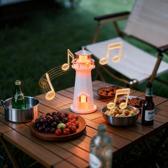 Lighthouse Ambient Lamp with Bluetooth Speaker, Support Wireless Phone Charging, Music Playing and with Moon Projection, Multi-Color Dimmable Night Light Unique Gift for Bedroom & Home Décor