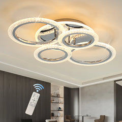 Modern Ceiling Light 58W Dimmable Flush Mount LED Ceiling Lamp 4 Rings Acrylic Ceiling Chandelier for Living Room Dining Room Bedroom,Chrome