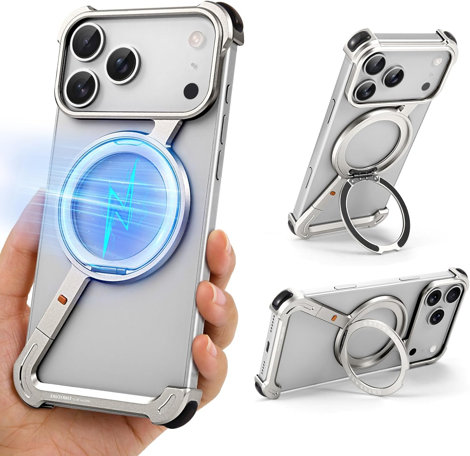 Oatsbasf Phone Case for Iphone 17 Pro/Pro Max/17 Air with 360 ° Rotatable Stand Metal Frameless Magsafe Protective Shockproof