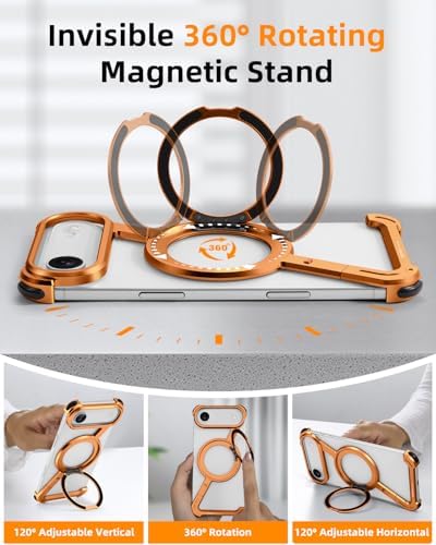 Oatsbasf Phone Case for Iphone 17 Pro/Pro Max/17 Air with 360 ° Rotatable Stand Metal Frameless Magsafe Protective Shockproof