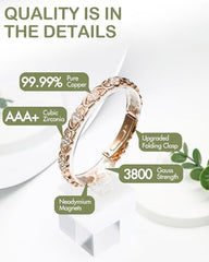 City Fashion Copper Bracelets for Women, Ultra Strength Magnetic Bracelet with 3800 Gauss Magnets & Sparkling Cubic Zirconia, Adjustable,Charm Bracelet Rhinestone Decorated Bangle