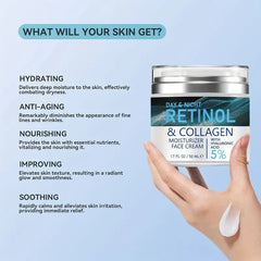 Day and Night Retinol & Collagen Moisturizer Face Cream W Hyaluronic Acid 1.7Oz