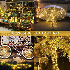 2-Pack Solar-Powered Copper Wire String Lights, 72 Feet (200 Leds), 8 Modes, Perfect for Outdoor Gardens, Parties, Weddings, Courtyards, Halloween, Christmas Decorations, Camping Essentials Fairy String Lights