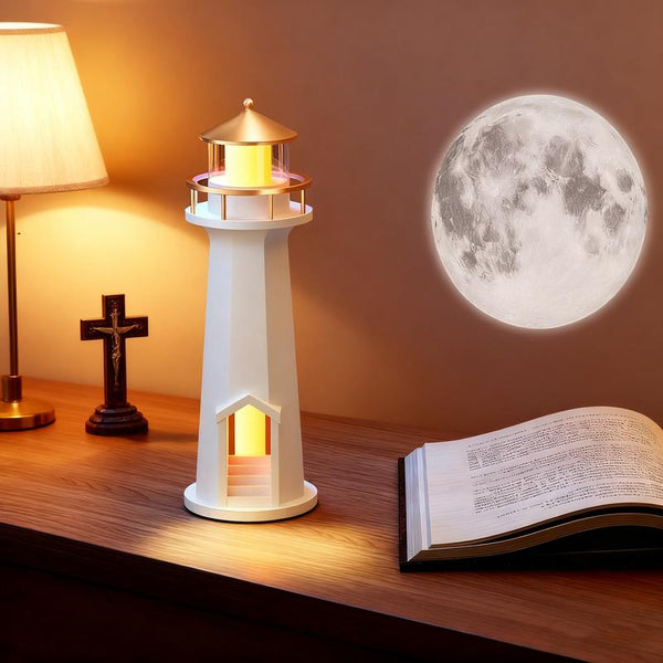 Lighthouse Ambient Lamp with Bluetooth Speaker, Support Wireless Phone Charging, Music Playing and with Moon Projection, Multi-Color Dimmable Night Light Unique Gift for Bedroom & Home Décor