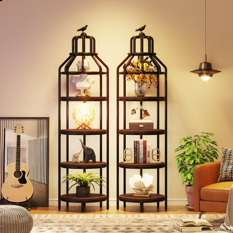 Tribesigns 4-Tier Narrow Tall Bookshelf Rustic Corner Book Shelf Freestanding Display Shelves Flower Metal Organiser, Wood Rack for Living Room Decoration Plant