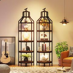 Tribesigns 4-Tier Narrow Tall Bookshelf Rustic Corner Book Shelf Freestanding Display Shelves Flower Metal Organiser, Wood Rack for Living Room Decoration Plant