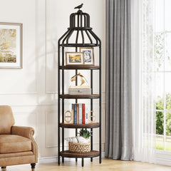 Tribesigns 4-Tier Narrow Tall Bookshelf Rustic Corner Book Shelf Freestanding Display Shelves Flower Metal Organiser, Wood Rack for Living Room Decoration Plant