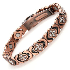 City Fashion Copper Bracelets for Women, Ultra Strength Magnetic Bracelet with 3800 Gauss Magnets & Sparkling Cubic Zirconia, Adjustable,Charm Bracelet Rhinestone Decorated Bangle