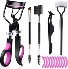 Eyelash Curlers Eyebrow Brush Kit for Women W Lash Curler, Eyelash Comb Seperator, Mascara Brushes, Eyelash Extension Tweezers, Angled Eyebrow Brush and Comb, 10 Silicone Refills Pads for Lash & Brow