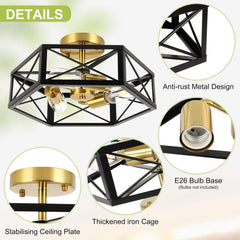 Kitchen Ceiling Light Fixtures - 3-Light Black Gold Ceiling Light Fixtures for H