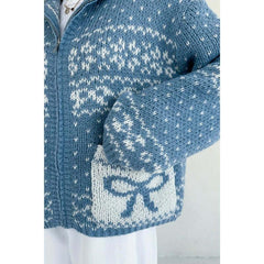 Claire Ribbon Zip up Cardigan in Dusty Blue
