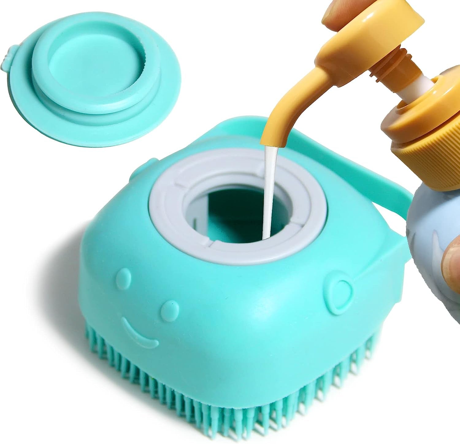 Dog Bath Brush, Pet Massage Brush Shampoo Dispenser, Soft Silicone Brush Rubber Bristle for Dogs and Cats Shower Grooming