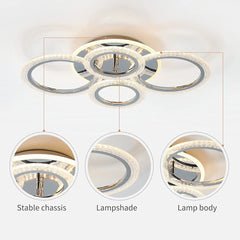Modern Ceiling Light 58W Dimmable Flush Mount LED Ceiling Lamp 4 Rings Acrylic Ceiling Chandelier for Living Room Dining Room Bedroom,Chrome