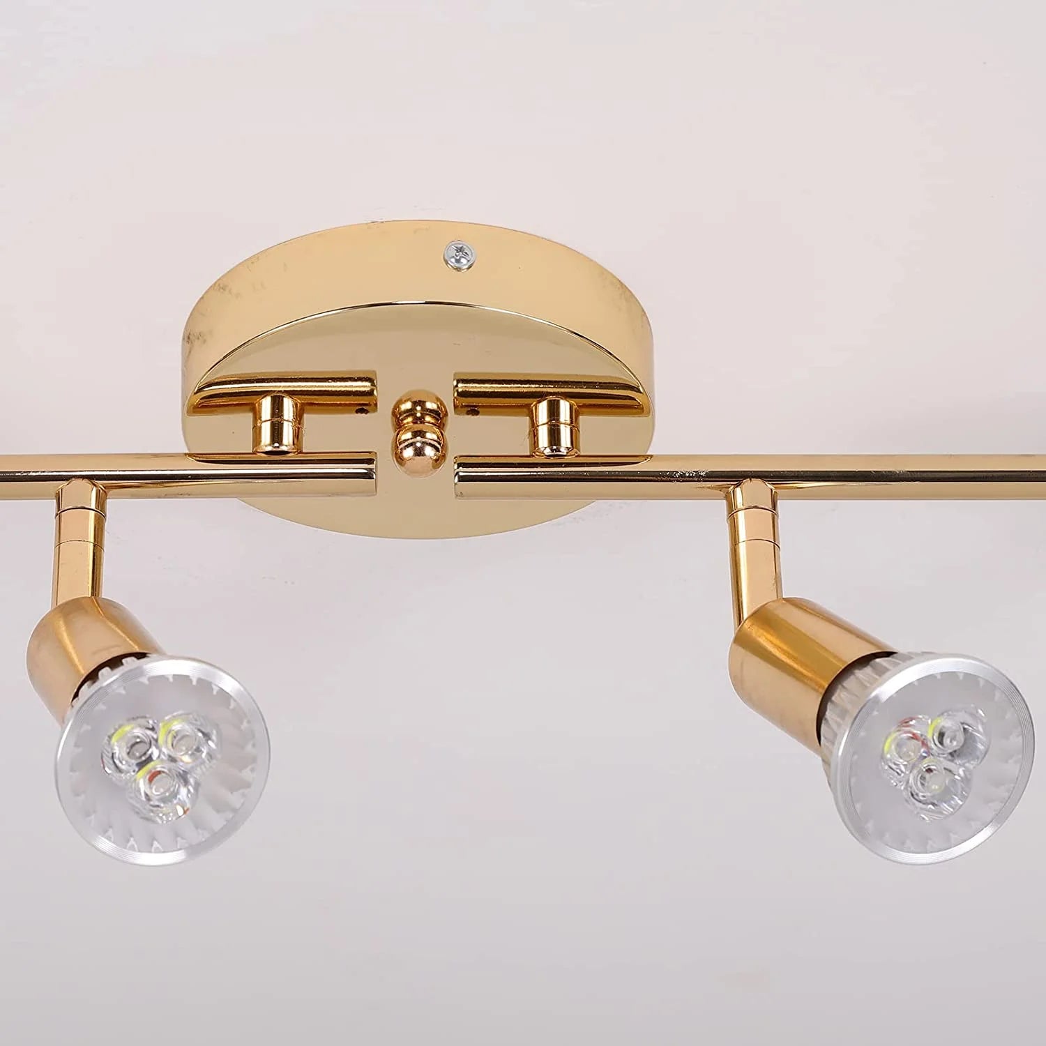 Modern 4-Light Track Lighting Kit, Flush Mount Wall/Ceiling Spot Lights Fixture, LED Track Light with Gold Flexibly Rotatable Light Head for Kitchen Living Room, 4×GU10 Bulb (Included)