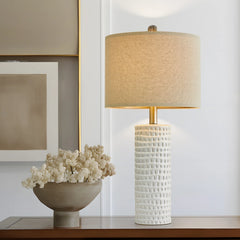 Ceramic Table Lamp Set of 2 24" White Contemporary Bedside Nightstand Lamps for Bedroom Living Room