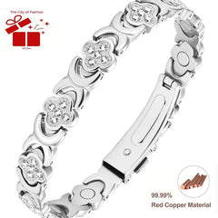 City Fashion Copper Bracelets for Women, Ultra Strength Magnetic Bracelet with 3800 Gauss Magnets & Sparkling Cubic Zirconia, Adjustable,Charm Bracelet Rhinestone Decorated Bangle