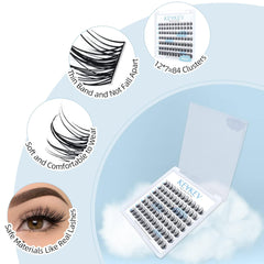 Lash Clusters 84 Pcs Cluster Lashes Eyelash Clusters DIY Cluster Eyelash Extensions Individual Lashes Soft and Comfortable (Cloudy,C-14Mm)