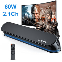 2.1Ch Small Sound Bar for TV, 60W Bluetooth Soundbar with Subwoofer & Remote Control, 5 EQ Modes, HDMI Arc/Optical/Aux/Usb, Home Theater Surround Sound System, 16.5 Inch