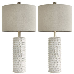 Ceramic Table Lamp Set of 2 24" White Contemporary Bedside Nightstand Lamps for Bedroom Living Room