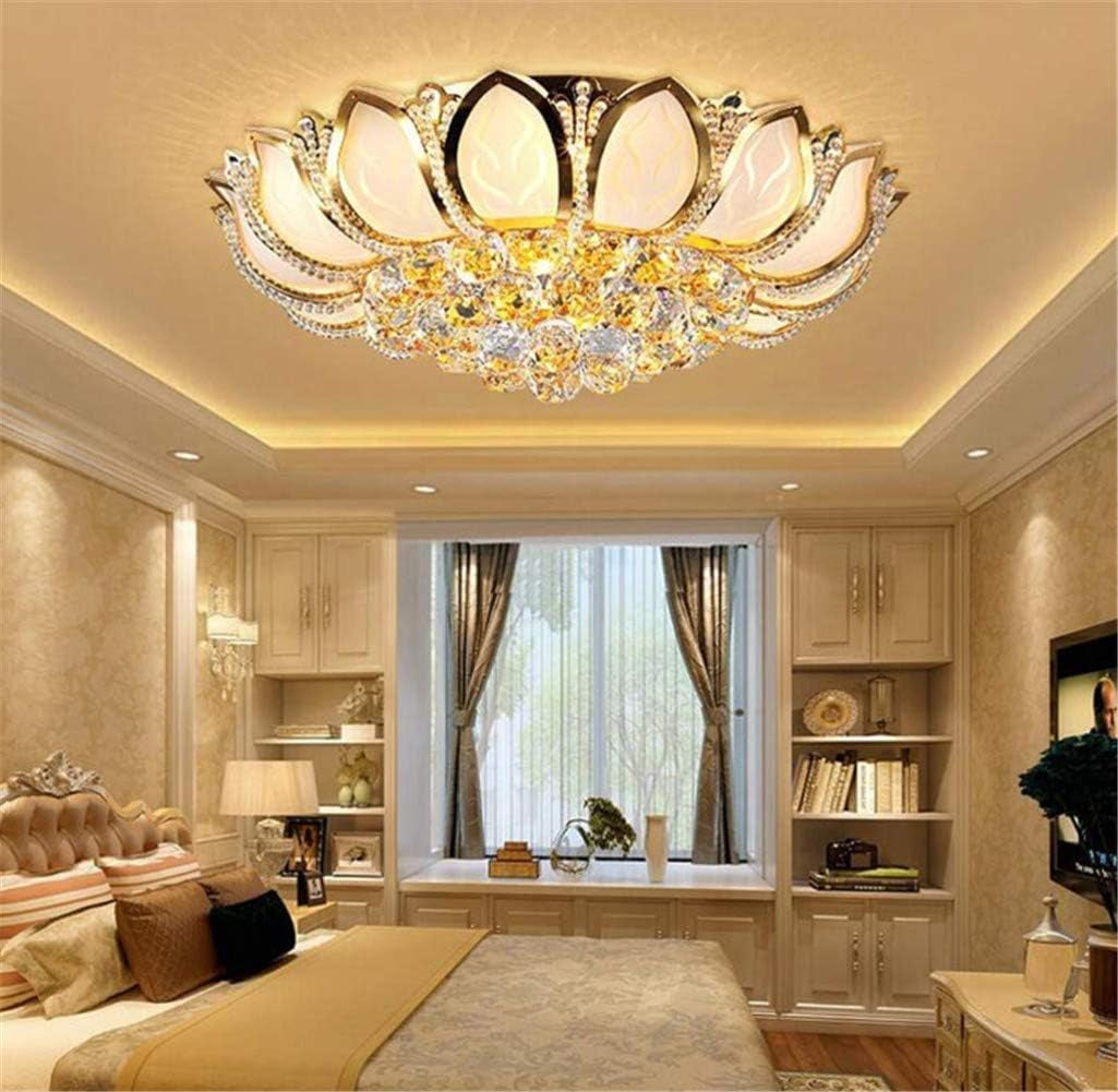 23.6Inch Lotus LED Crystal Ceiling Lighting Chandelier with Remote,Luxury Flush Mount Ceiling Light Pendant Lamp Fixture for Livingroom Bedroom