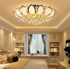 23.6Inch Lotus LED Crystal Ceiling Lighting Chandelier with Remote,Luxury Flush Mount Ceiling Light Pendant Lamp Fixture for Livingroom Bedroom