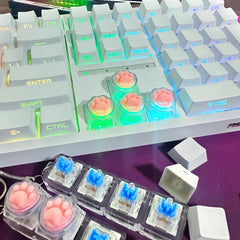 Relieving Stress Cat Paw Toy Mechanical Keyboard, with LED Lights on Cat Paw Crystal Keycaps, Transparent Design, Keyboard Keychain, Multi-Functional Useina