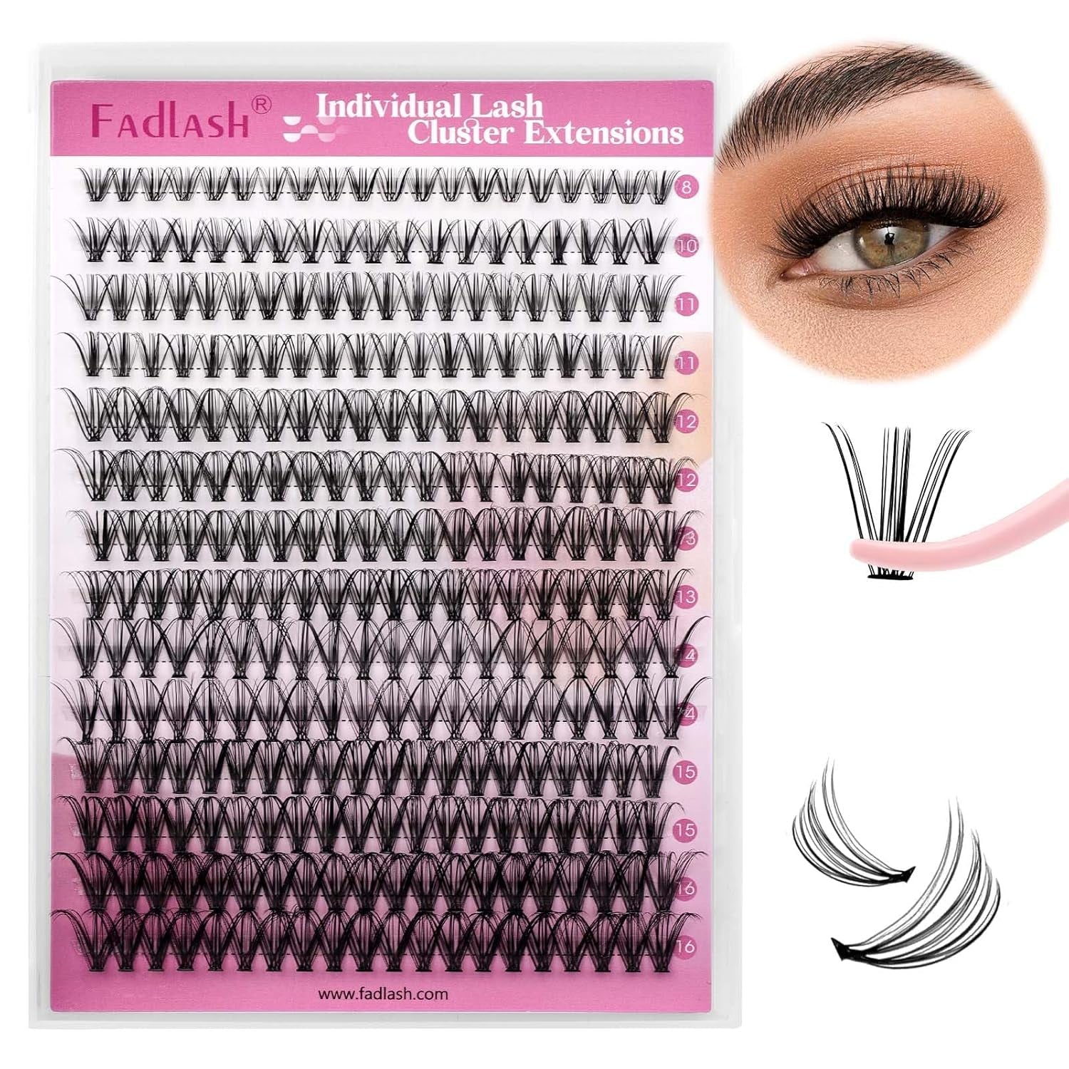DIY Eyelash Extension Large Tray 10D 20D 30D 40D Cluster Lashes Mixed Tray Natural Long Mink Individual Lashes Reusable False Eyelashes Extension (20D-0.07-C, 8-16Mm)